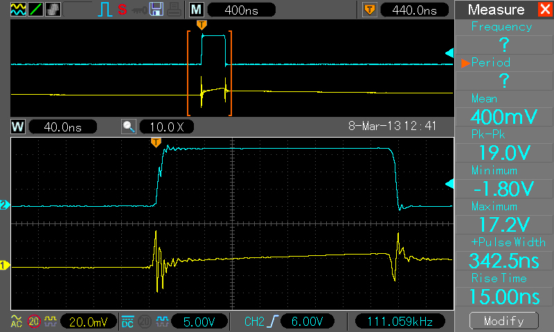 A screen of Hantek DSO5102B oscilloscope
